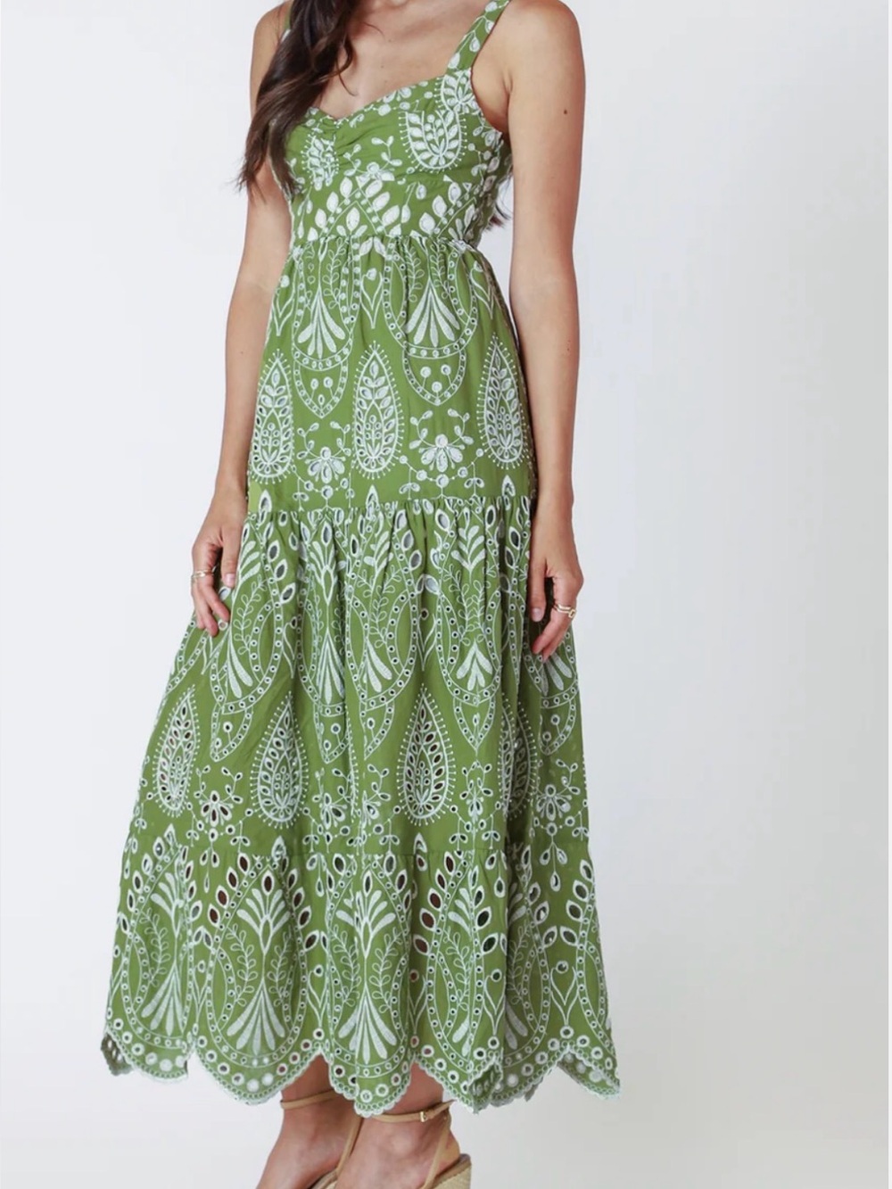 Black tape tiered green embroidered maxi dress XL NWT - Picture 2 of 7